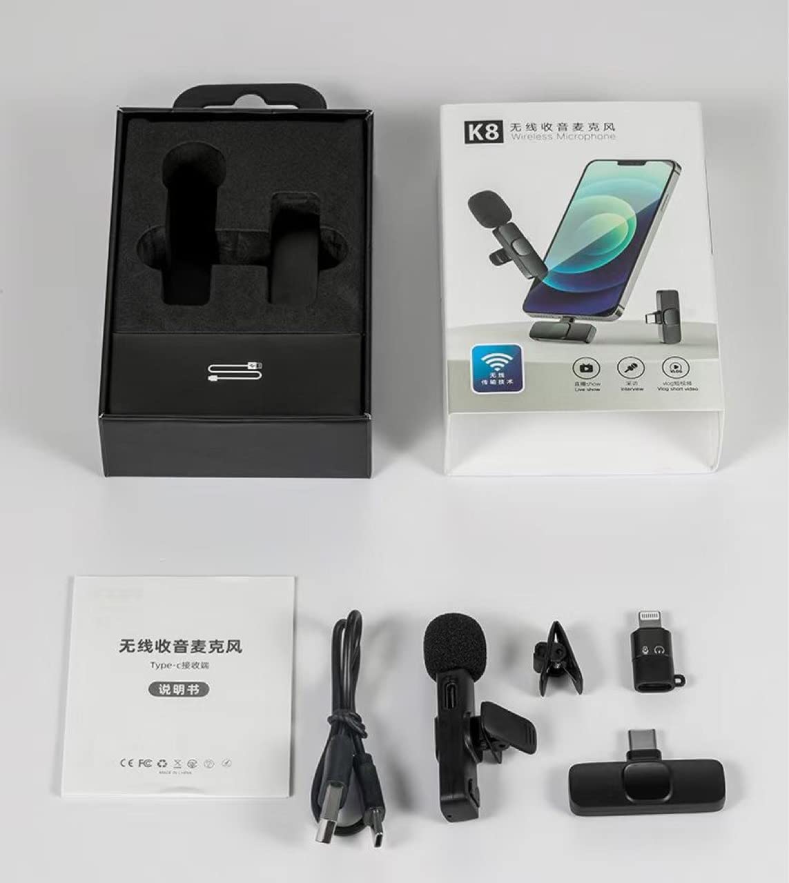 Amazon.com: ASGTRADE Micrófono inalámbrico K8, mini micrófono