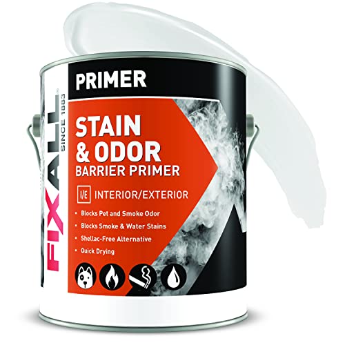 Image of FIXALL Stain and Odor Barrier Primer, 1 Gallon, Eliminates Odors and Staining from Smoke, Nicotine, Pet Urine, Water and More, One-Coat Interior Paint Primer for Common Substrates