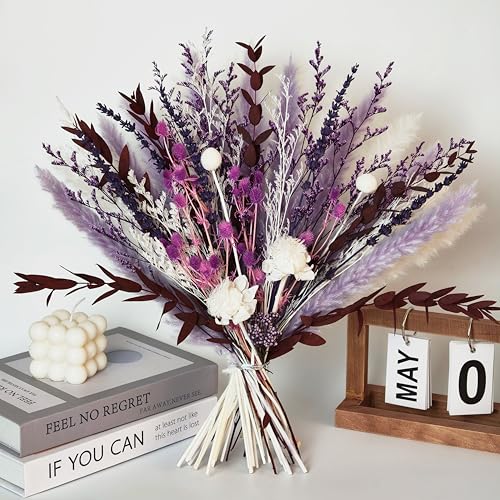 Ramo de flores secas boho púrpura 17" miniatura 5