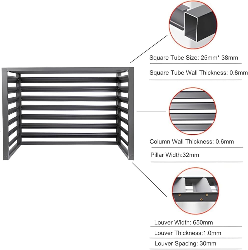 Cubierta de aluminio para aire acondicionado y ocultación de aire acondicionado y estante para plantas (100 x 50 x 70 cm / 40x20x28in, gris) - Resistente a la intemperie y