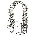 YITAHOME Metal Garden Arbor with Gate, Garden Arch for Climbing Plants Outdoor, Wedding Arches for Ceremony, Black Garden Archway for Backyard, Lawn and Patio