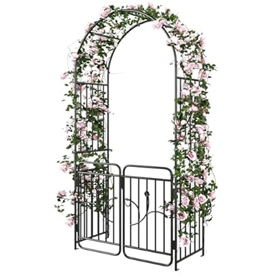 YITAHOME Metal Garden Arbor with Gate, Garden Arch for Climbing Plants Outdoor, Wedding Arches for Ceremony, Black Garden Archway for Backyard, Lawn and Patio