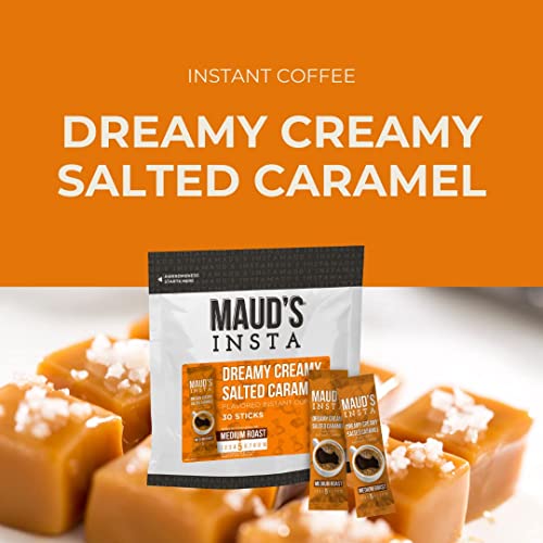 Maud's Instant Salted Caramel Coffee (Dreamy Creamy), 26Ct. Solar Energy Produced Caramel Flavored Instant Coffee Stick Packs, 100% Arabica Flavored Coffee California Roasted, Hot Or Iced Coffee #TOP4