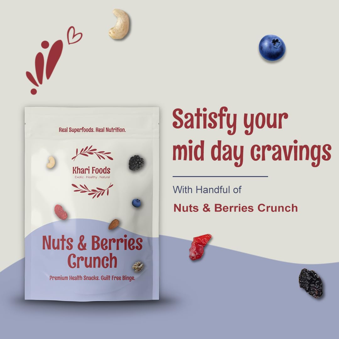 Khari Foods Nuts Berries Snack Trail Mix, 6 in 1 Mix of Almonds, Cashews, Pumpkin Seeds, Dried Cranberries, Blueberries, Black Raisins, High Energy Dry Fruit Snacks, No Palm Oil (100g) 1