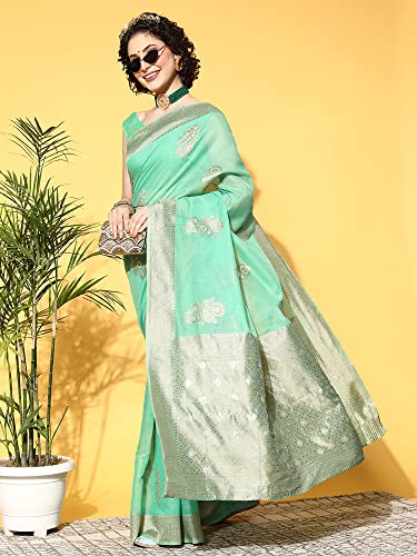 Image of AKHILAM Women's Woven Design Floral Cotton Blend Saree With Unstitched Blouse Piece(FF02VMIKA20 Parent)