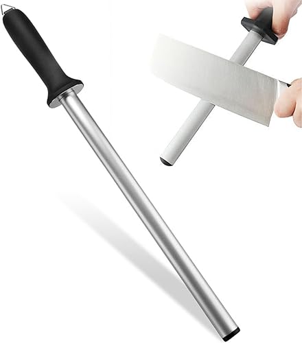 Varilla de afilar cuchillos, barra afiladora de cuchillos profesional de 12 pulgadas, acero de afilado portátil y ligero con mango de polipropileno
