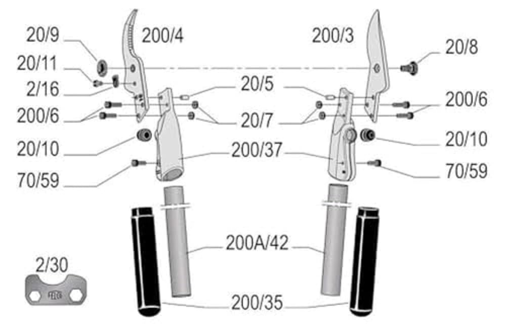 FELCO 200A-60 Astschere (Schnitt-ø 35 mm, Länge 600 mm, Baumschere, Schneidkopf spitz zulaufend, für größere Holzstücke, Gartenschere)