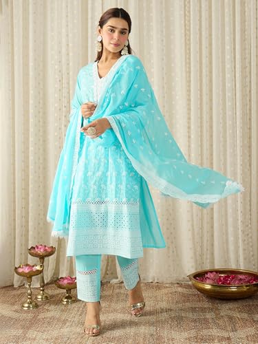 Image of INDO ERA Women Pure Cotton Kurta Set with Dupatta | Festive Suit Set, 10790