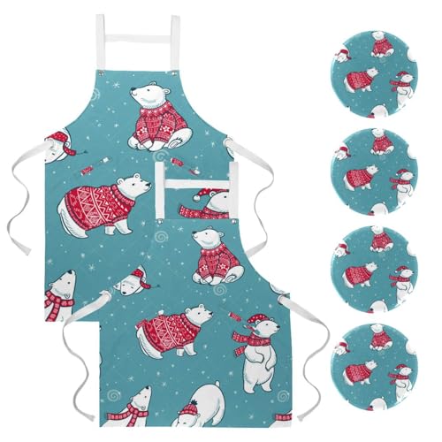 Lot de 2 tabliers de cuisine à broches interchangeables ours polaire et chapeau