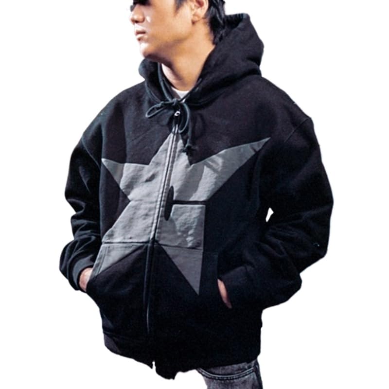 Men's zipper Y2K star pattern hoodie casual long sleeved sweatshirt with pocket streetwear