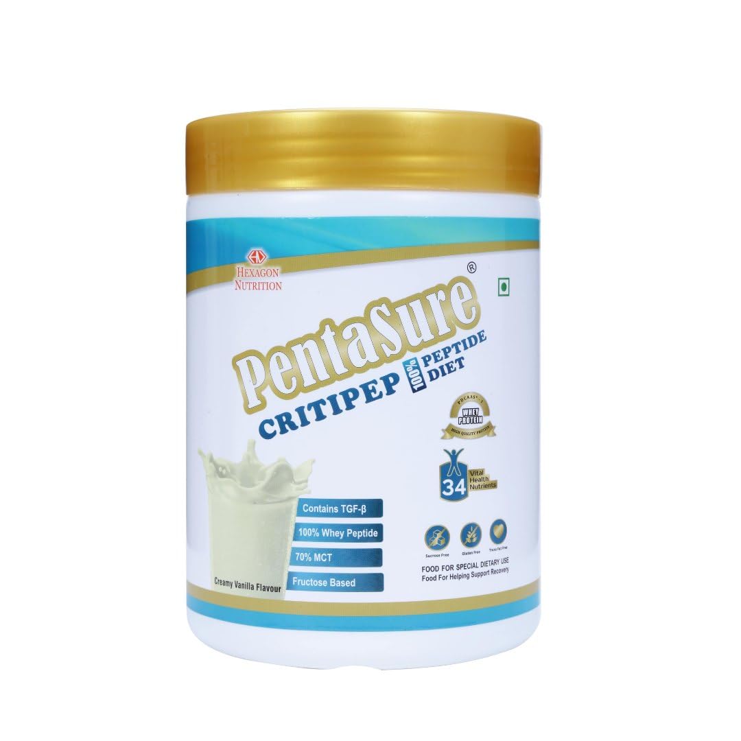 PentaSure Critipep Peptide Diet Powder | Creamy Vanilla Flavor - 1Kg | 100% Whey Peptide, MCT, Fructose Based Nutritional Supplement Drink | 34 Vital Nutrients | 20g Protein per 100g
