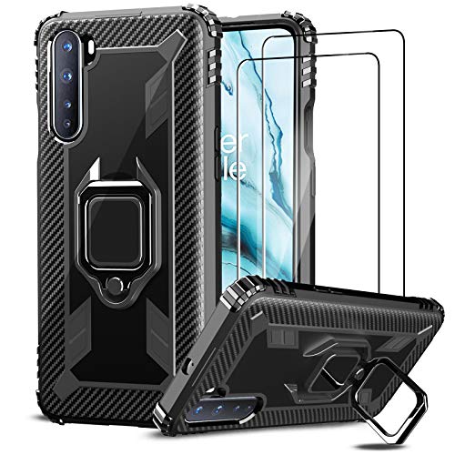 IMBZBK Funda para OnePlus Nord 5G + [2 Pack] Protector Pantalla OnePlus Nord 5G Cristal Templado, [Soporte Giratorio de 360 Grados con Anillo de Dedo][Grado Militar Anti-Golpe] TPU Silicona