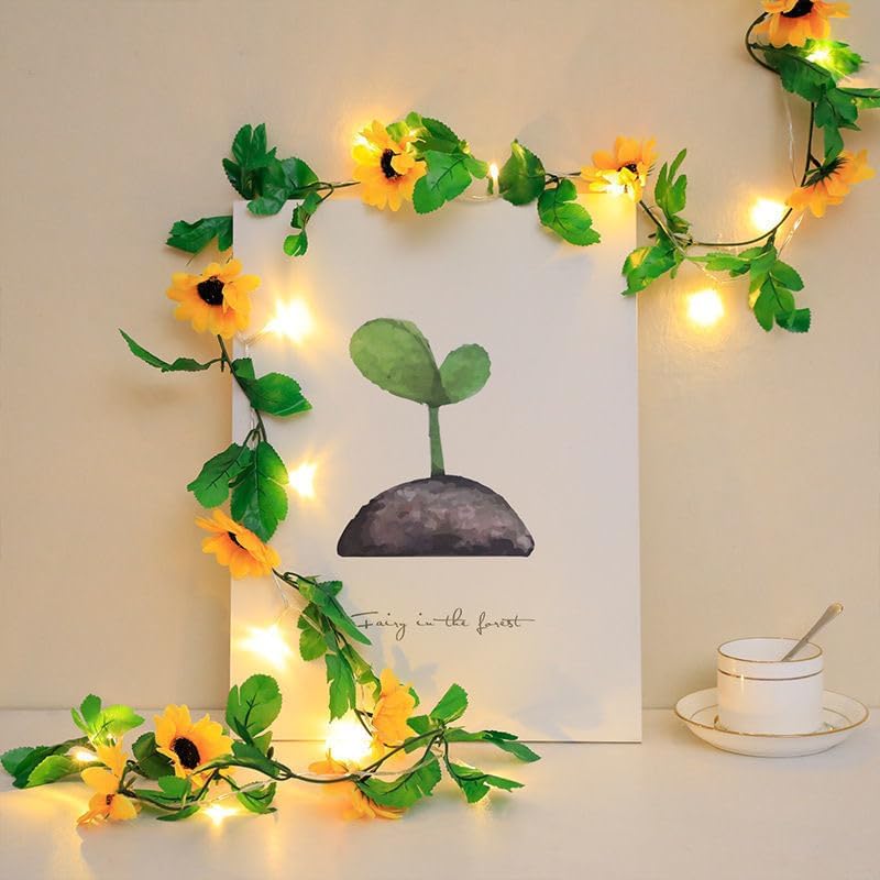 Image of SATYAM KRAFT 1 Pcs Sunflower Line for Home Decoration Artificial Flower Hanging Line for Wedding Setup, Festival Decor (220 cm)