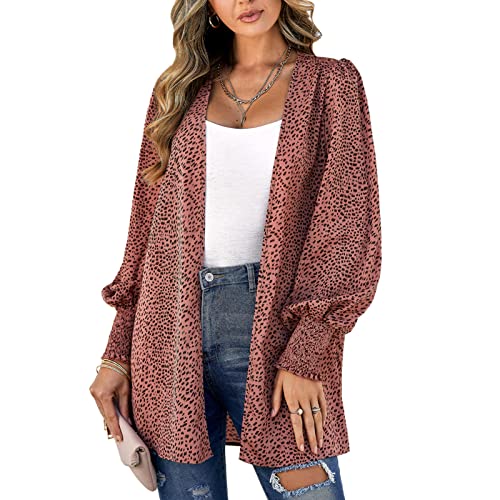 Casaco Feminino Manga Lanterna Clássico Lavável à Máquina Moda Casual Estampado de Leopardo Feminino