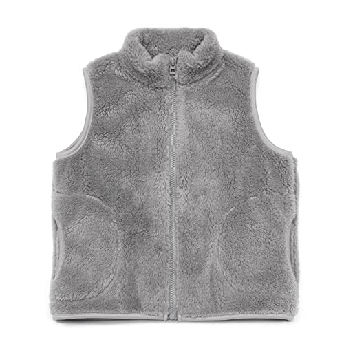 Image of JESKIDS Girls' Boys Sherpa Fleece Vest Outwear Lightweight Solid Color Cute Jacket with Pockets 2-11 Years