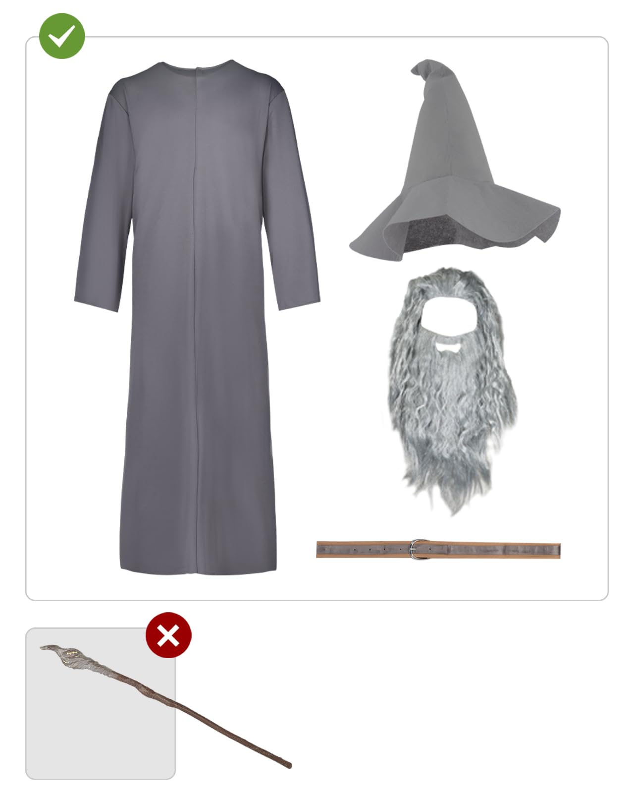 Funidelia Disfraz Oficial de Gandalf con peluca - El Señor de los Anillos para hombre, Incluye túnica, cinturón, sombrero y peluca - Traje para adultos para fiestas, Carnaval y Halloween, Talla XL