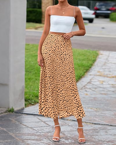 Image of BTFBM Satin Skirts for Women Trendy 2026 Summer Fall | High Waisted A-Line Leopard Print,Floral Print, Business Casual,Cocktail,Wedding Guest,Long Silk Midi Skirt