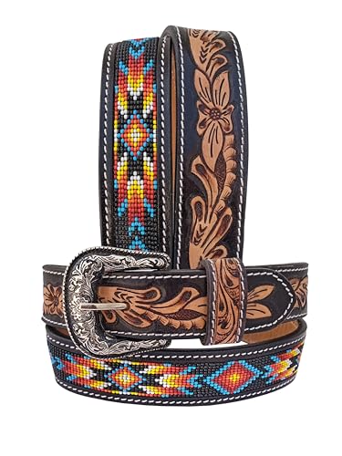 Western Kids Beaded Belts For and Young Adults Tooled Leather Heavy Duty Beaded Belt 40IS101