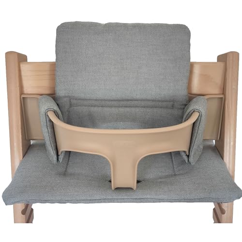 Kadem® Cojín de asiento 100% Algodón Orgánico | Cojín Clásico Funda para Asiento de Trona | 2 piezas compatibles con Trona Stokke Tripp Trapp | Fijación rápida y fácil, lavable a máquina | gris umbra