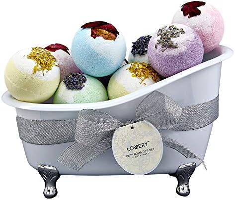Bath Bombs Gift Set for Women and Men, 10 Oversized Two Tone Bath Fizzies with Shea & Coco Butter Dry Flower Petals, Rich Spa Bath Set in Cute Tub, Multiple Fragrances, Birthday Gifts