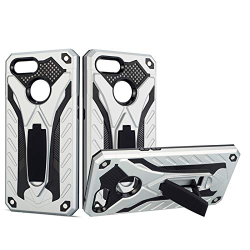 Case for Oppo F9/F9 Pro/A7X/Realme 2 Pro + Tempered Glass Film, [Military Grade Shockproof] Dual Layer Full-Body Rugged Heavy Duty Armor with Built-in Adjustable Kickstand (Silver)