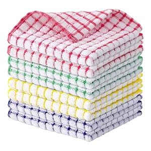 Kitinjoy Cotton 8 Pack Terry Kitchen Dish Cloths, 12 x 12 Inches Super Soft and Absorbent Dish Rags, Quick Drying Dish Towels for Washing Dishes, Mixed Color