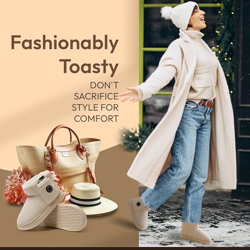 Heated Slippers for Women, Snow Resistant Foot Warmer Shoes For Women, Heated Boots, 3 Temperature Settings, Rechargeable 5000mAh Batteries, Heated Booties for Everyday Wear, Beige2