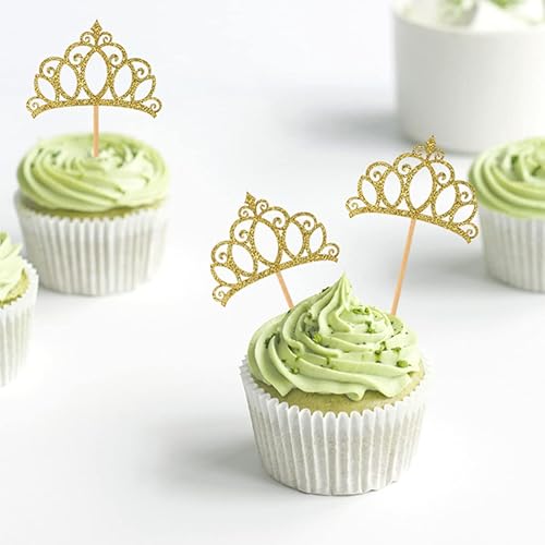 Miniatura 5 de Morndew 24 piezas de corona de princesa dorada para cupcakes para fiestas de cumpleaños de niños, bodas, fiestas, baby shower