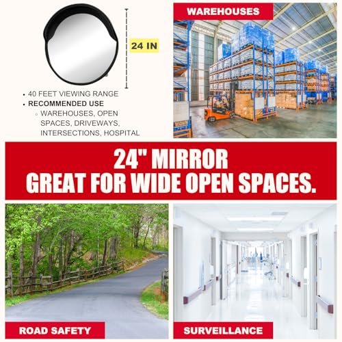 SecurityMan Large 24 Inch Convex Mirror for Blind Spots - 40 Ft Range Wide Views for Driveways, Intersections, Warehouses, Roads, and Large Facilities - Shatterproof Indoor & Outdoor Security Mirror