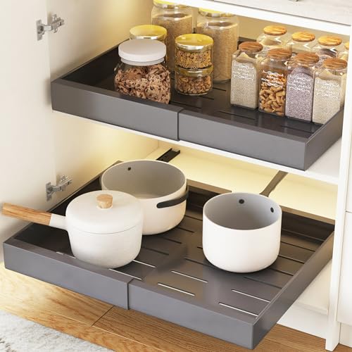 COVAODQ Pull Out Cabinet Organizer Extendable Sliding Slide Out Pantry Shelves Storage No Punch for Kitchen Base Cabinet Organization, Pantry, Bathroom Adjustable Width 12.4