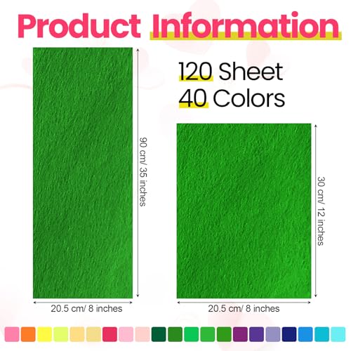 Image of Reginary 120 Pcs 8 x 12 Inch & 8 x 35 Inch Felt Sheets Bulk for Craft 40 Assorted Color Felt Fabric Squares Stiff Paper for Back to School Fall Festival Holiday DIY Craft Sewing Patchwork (Fresh)
