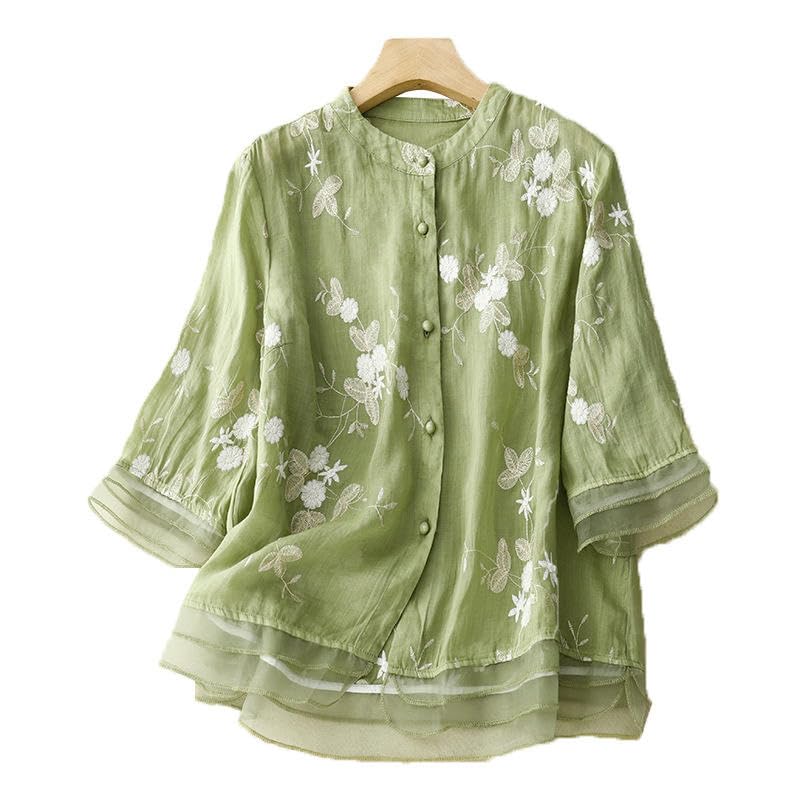 Chemisier rétro femme chemise brodée patchwork organza