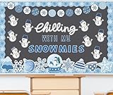 JarThenaAMCS 81Pcs Winter Bulletin Board Decorations Snowman Snowflake Paper Cutouts Christmas Bulletin Board Set for Holiday School Classroom Chalkboard Wall Decor
