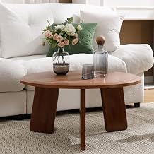 Modern Wood Coffee Table Small Desk Farmhouse Round Coffee Table Floor Table Couch Table Easy Assembly for Living Room/Office/Reception/Sofa Couch End, Walnut