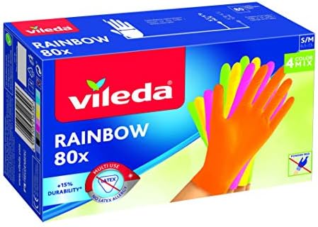 Vileda Rainbow Multi-Purpose Rainbow Gloves, Nitrile, Multi-Coloured, 80 Pieces, S/M