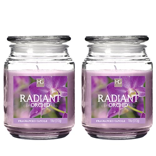 Hosley Set of 2 Radiant Orchid Scented Floral Lemon Grass Notes Jar Candles 18 Ounce Aromatherapy Hand Poured Wax Blends for Party Bridal Wedding Day Spa Meditation Bathroom Settings O9
