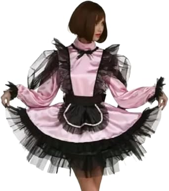Cross Dressing Organza Pink High Neck Long Sleeve Dress Halloween Cosplay Party Custom Outfit