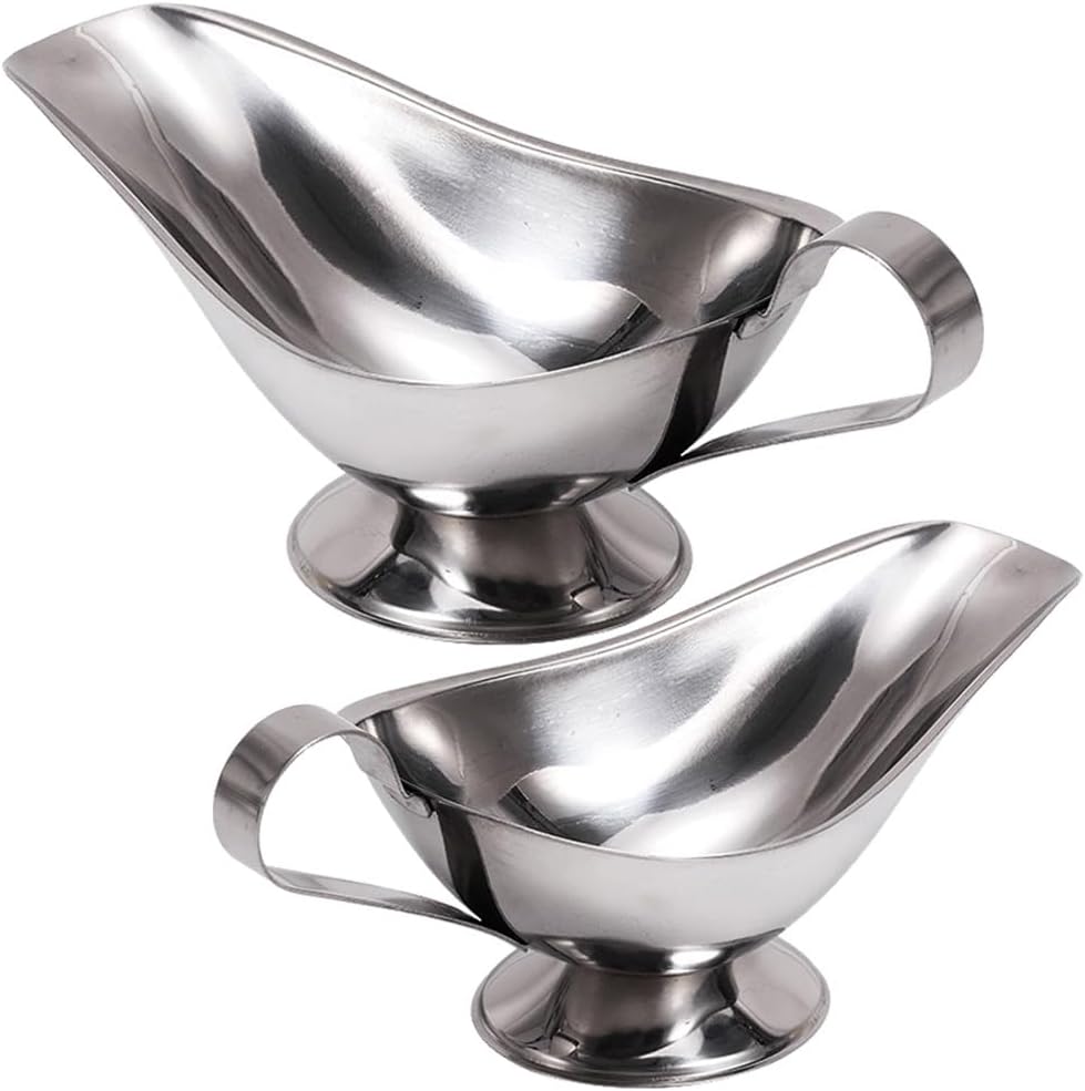 Cabilock 2 pack Gravy Boat Stainless Steel Sauce Container 5.90 X 3.14 X 2.36 in with Dripless Pour Spout for Hot and Cold Gravies Salad Dressings Broth Kitchen or Restaurant Serving