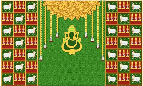 Image of Banana Leaf Decorative Backdrop Cloth for Wedding, Mehndi and Festivals. It's Perfect for Wedding, Party, Newborn Celebration, Haldi, Mehndi and All Other Festive Occasion.(8*5) ft (Design 9)