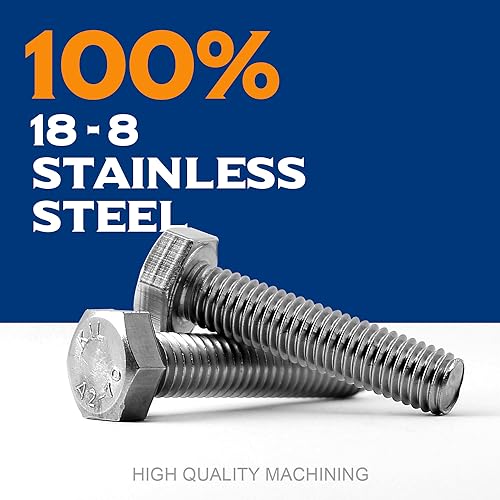Image of M8-1.25 x 30mm Hex Head Screw Bolt, 18-8 (304) Stainless Steel, Fully Threaded, Plain Finish, Quantity 15