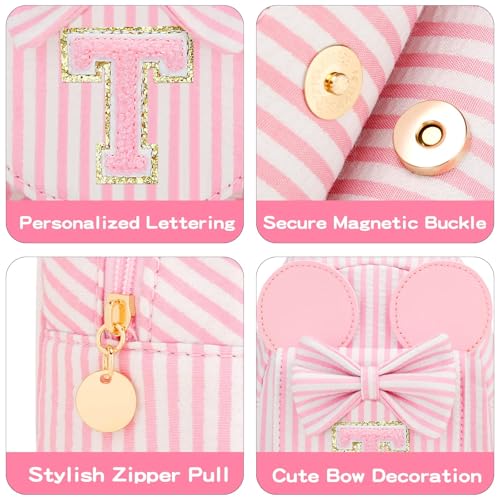 Image of Initial Purse for Girls Kids,Birthday Gifts for 3-8 Years Old | Personalized Crossbody Bag, Small Toddler Sling Bag Cute Fanny Pack, Gift for Daughter Sister Grandkids, Striped Pink T