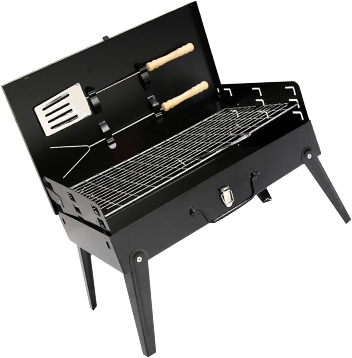 Portable Folding Outdoor Barbecue Grill Stove 44x27x47cm with Accessories Compact Camping Bbq Cooker for Picnic and Backyard