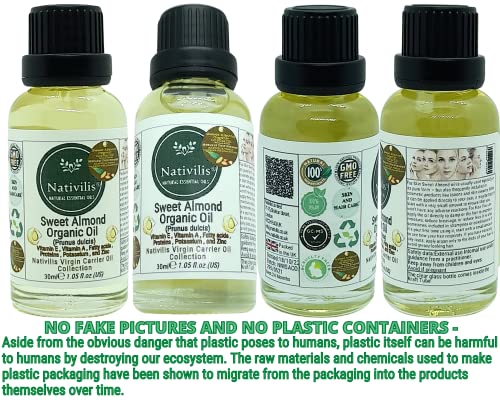 Nativilis Sweet Almond Organic Carrier Oil (Prunus dulcis) King of Nuts- Hair, Face & Skin Natural Cold Pressed - Image 2