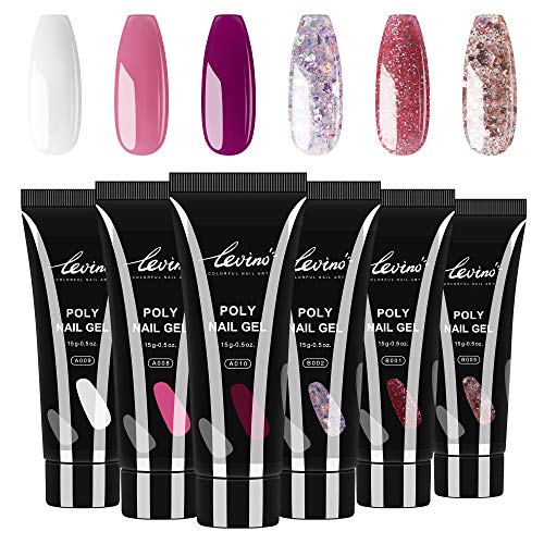 Levino Poly Nail Gel - Builder Gel Nail Extension Gel White Pink Glitter Gel Manicure Easy DIY for Beginners at Home