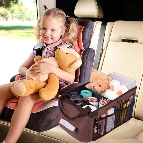 Image of HEYSKAY Car Seat Organizer-Passenger Seat Organizer, Collapsible Small Car Seat Organizer for Console Front /Back, Car Caddy Organizer with 4pc Drink Holders Automotive Backseat Organizer for Kids