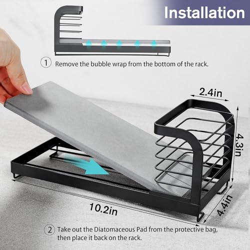 AIDILI Sink Caddy Organizer with Instant Drying Diatomite Board, Rustproof Non-Slip Sponge&Brush Holder for Kitchen Sink, Essential for Kitchen Organization, Home Sink Accessories - Image 4