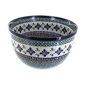 Blue Rose Polish Pottery Mosaic Flower Medium Mixing Bowl