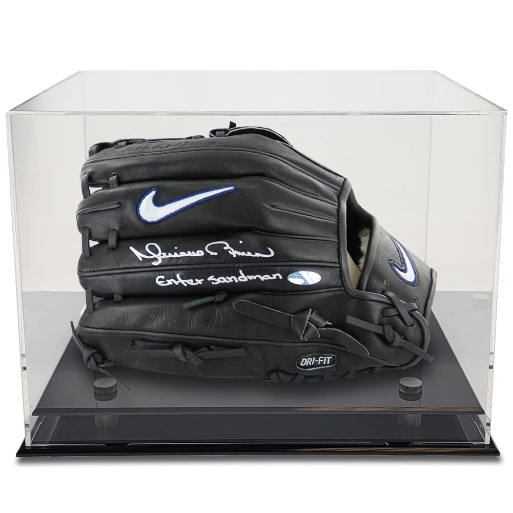 OnDisplay Deluxe UV-Protected Baseball Glove Display Case - Black Base - Luxe Handmade Acrylic Case for Boxing Glove, Die-Cast Cars, Baseball Mitt and More