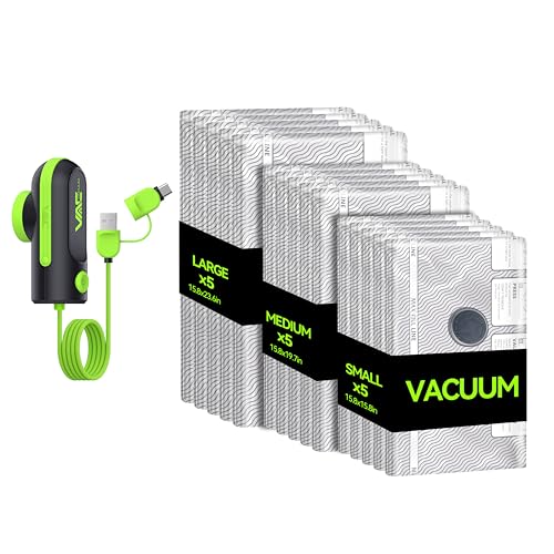 VACKFOX Sacs sous Vide Voyage avec Pompe USB & TYPE C,Sacs Voyage sous Vide,15 Pack Sacs Rangement...
