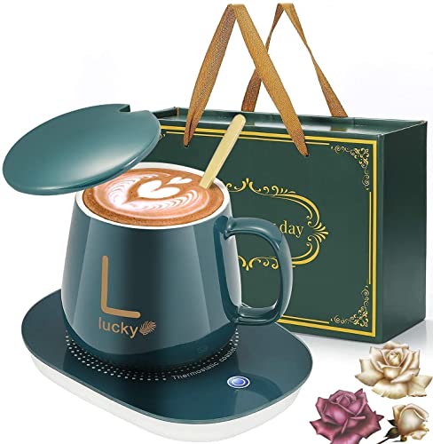 Image of Mug Warmer Pad Powered Cups Milk Tea Coffee Heating Constant temperatures EU Plug Electric Mug Set Office Use Mug with Lid and Spoon (Pack of 1 Cup + 1 Lid + 1 Spoon + 1Pad)
